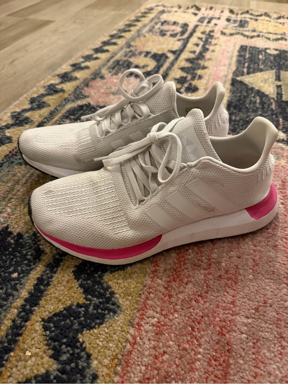 adidas Women’s White Knit Runners with Pink Trim